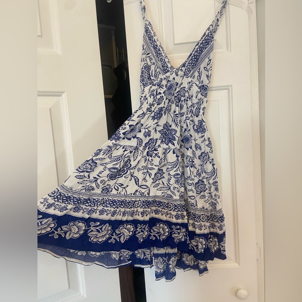 Angie Blue and White Floral Midi Dress